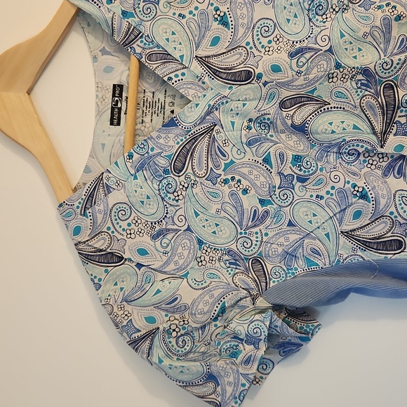 Blue Paisley Rib Stretch Sides Scrub Top - Picture 2 of 2